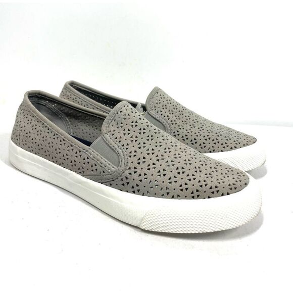 Sperry Top Sider Gray Seaside Perforated Casual Slip On Flats Loafer Women 7.5 - Picture 1 of 6